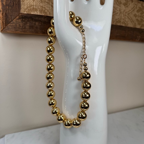 💰SOLD💰 Vintage Polished Gold Round Bead Beaded Necklace 18"-21"L inch - Picture 4 of 7